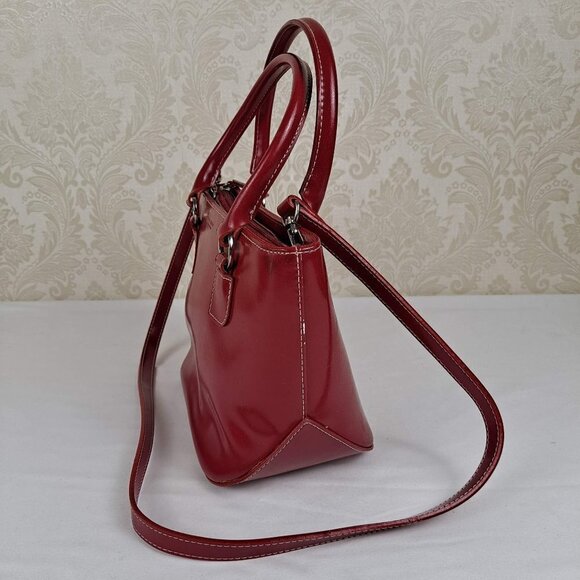 Kate Spade Red Leather Satchel Bag Double Handles Long Strap Logo Holiday - Picture 4 of 13